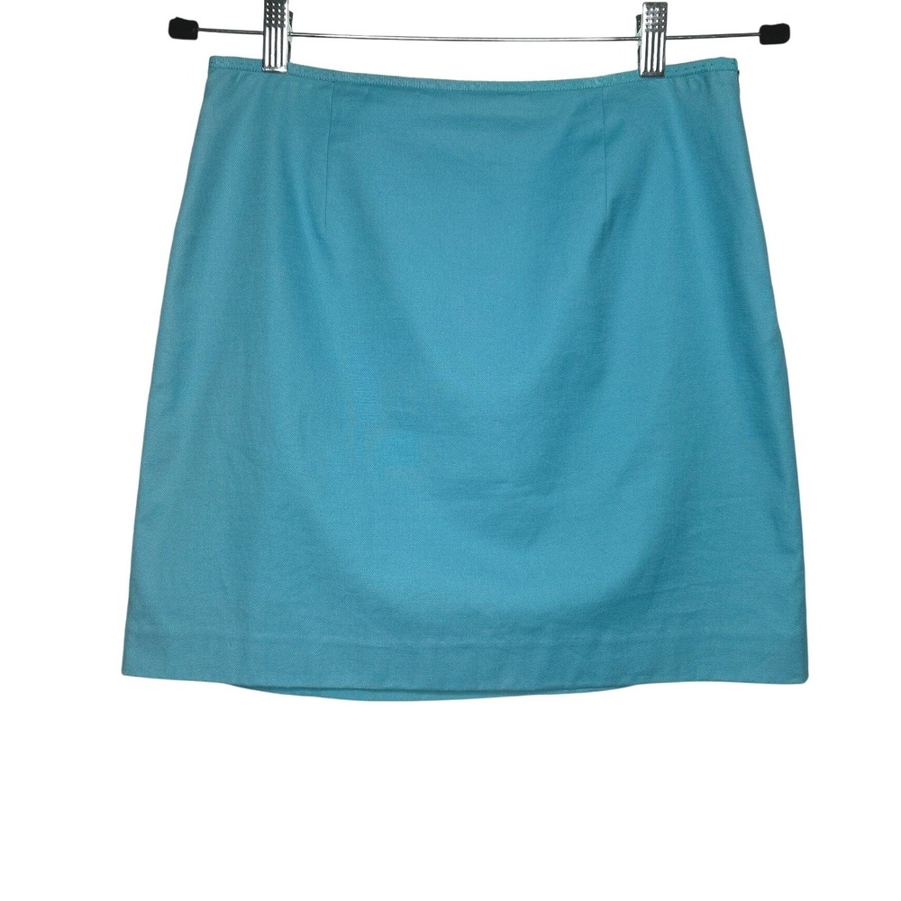 Elie Tahari Cotton Pleated Blue Mini Skirt Size 4 Stretch Satin Preppy Summer